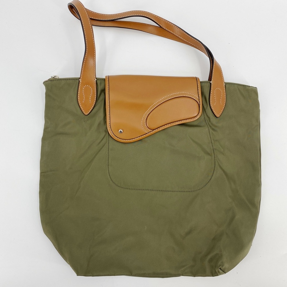 Ralph Lauren Olive Green Nylon Tote with Tan Leather Trim